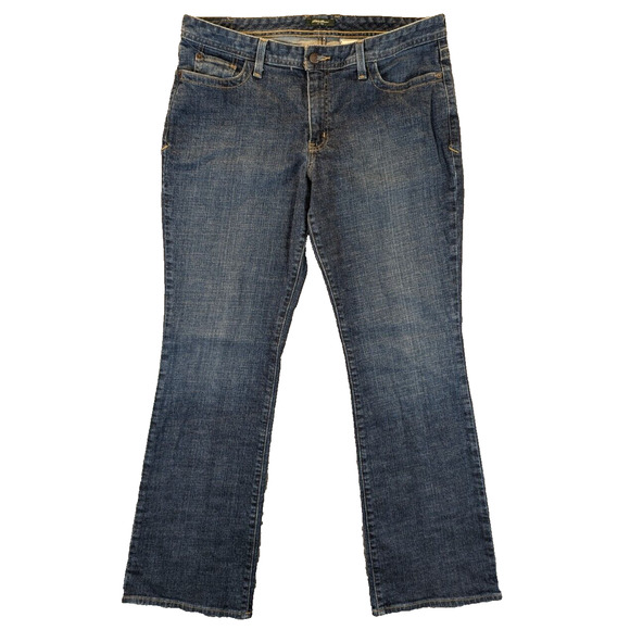 Eddie Bauer Jeans 14 Women's Mid-Rise Boot Cut Slight Stretch Cotton Blue Denim - Picture 1 of 13